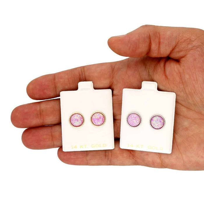 14k Yellow Gold White Gold Twisted Bezel Fire Opal Push Back Stud Earrings