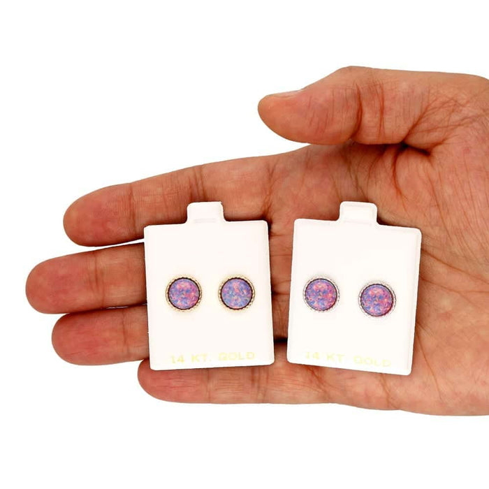 14k Yellow Gold White Gold Twisted Bezel Fire Opal Push Back Stud Earrings