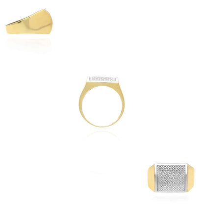 0.40CTW Real Diamond 10K Gold Two-Tone Yellow Rectangular Men's Signet Ring