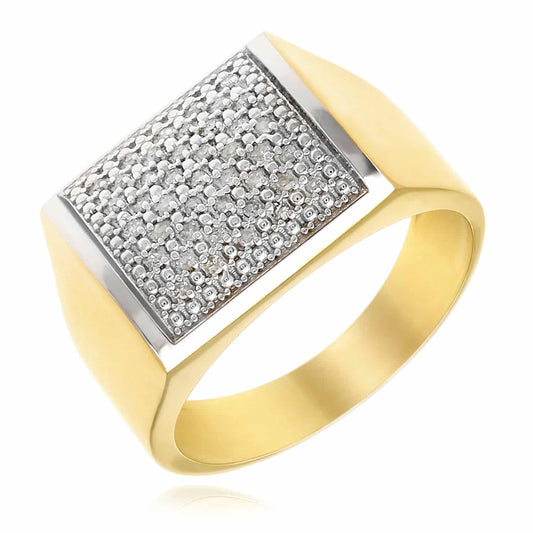 0.40CTW Real Diamond 10K Gold Two-Tone Yellow Rectangular Men's Signet Ring