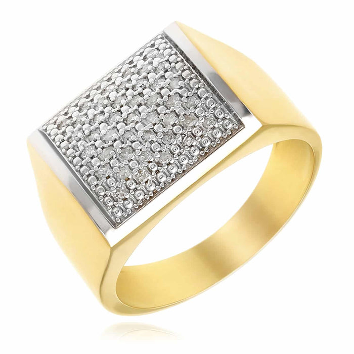 0.40CTW Natural Diamond 10K Gold Two - Tone Yellow Rectangular Men's Signet Ring - WJD Exclusives