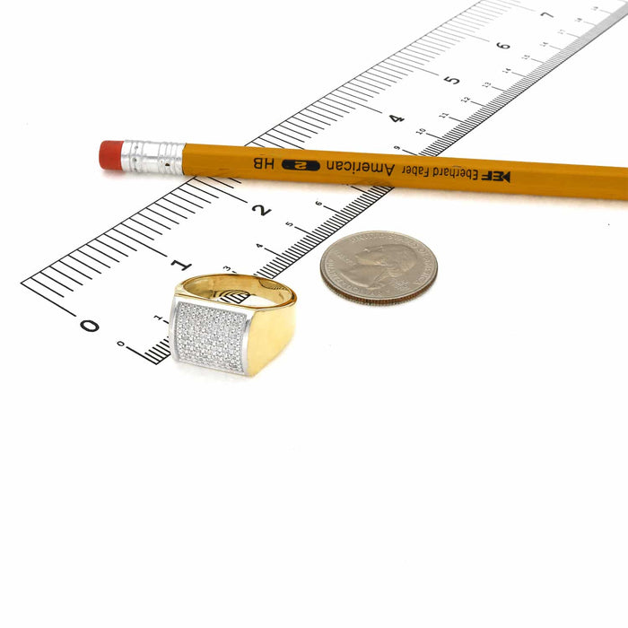 0.40CTW Natural Diamond 10K Gold Two - Tone Yellow Rectangular Men's Signet Ring - WJD Exclusives