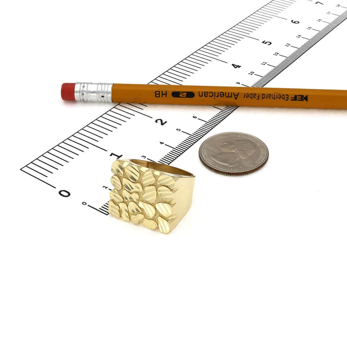 10K Yellow Gold Diamond - Cut Rectangular Men's Nugget Signet Ring - WJD Exclusives