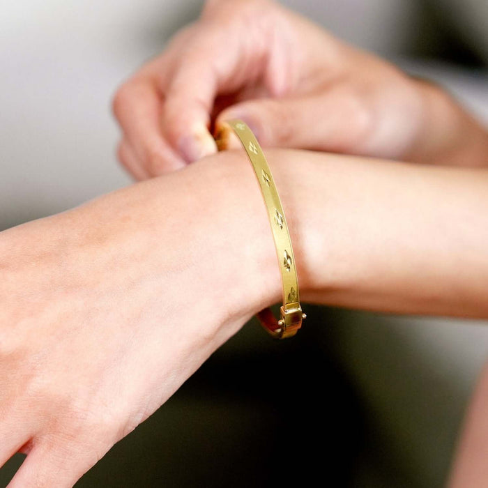 10K Yellow Gold 4mm Diamond - Cut Satin Bangle Bracelet (Hollow) 6.75" - WJD Exclusives