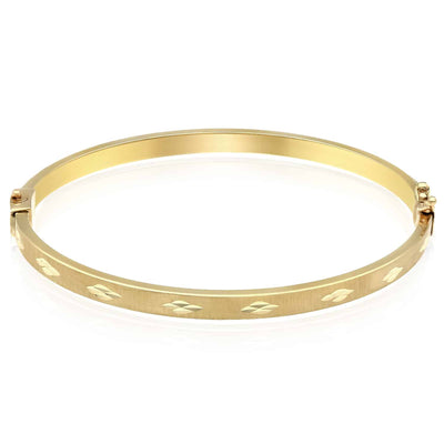 10K Yellow Gold 4mm Diamond - Cut Satin Bangle Bracelet (Hollow) 6.75" - WJD Exclusives
