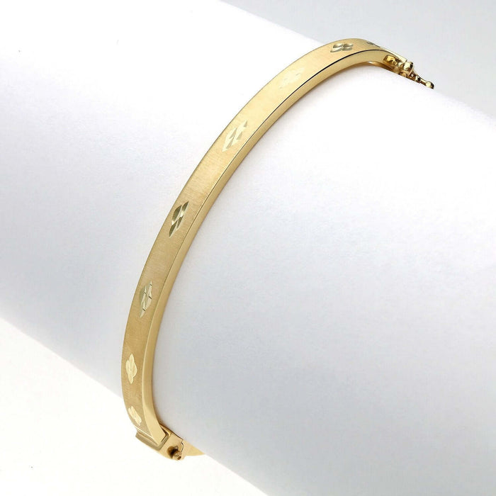 10K Yellow Gold 4mm Diamond - Cut Satin Bangle Bracelet (Hollow) 6.75" - WJD Exclusives