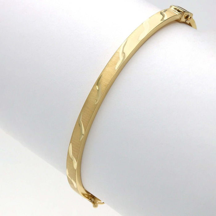 10K Yellow Gold 4mm Diamond - Cut Satin Bangle Bracelet (Hollow) 6.75" - WJD Exclusives
