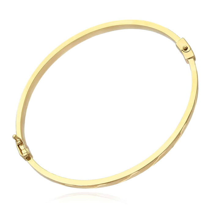 10K Yellow Gold 4mm Diamond - Cut Satin Bangle Bracelet (Hollow) 6.75" - WJD Exclusives