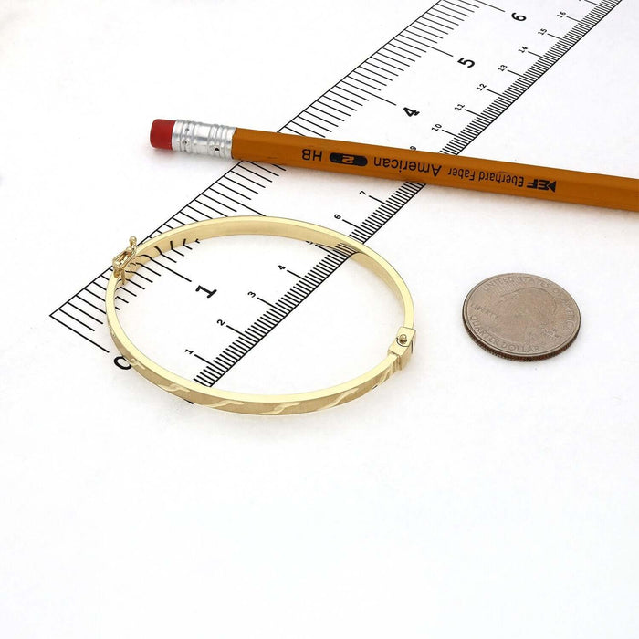 10K Yellow Gold 4mm Diamond - Cut Satin Bangle Bracelet (Hollow) 6.75" - WJD Exclusives