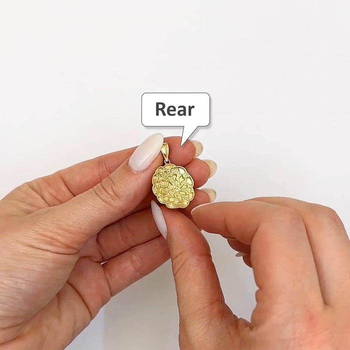 10K Yellow Gold Round Nugget Pendant 1.1" - WJD Exclusives