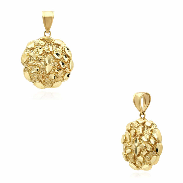 10K Yellow Gold Round Nugget Pendant 1.1" - WJD Exclusives