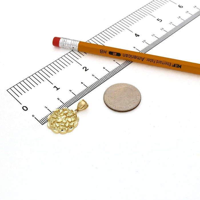 10K Yellow Gold Round Nugget Pendant 1.1" - WJD Exclusives