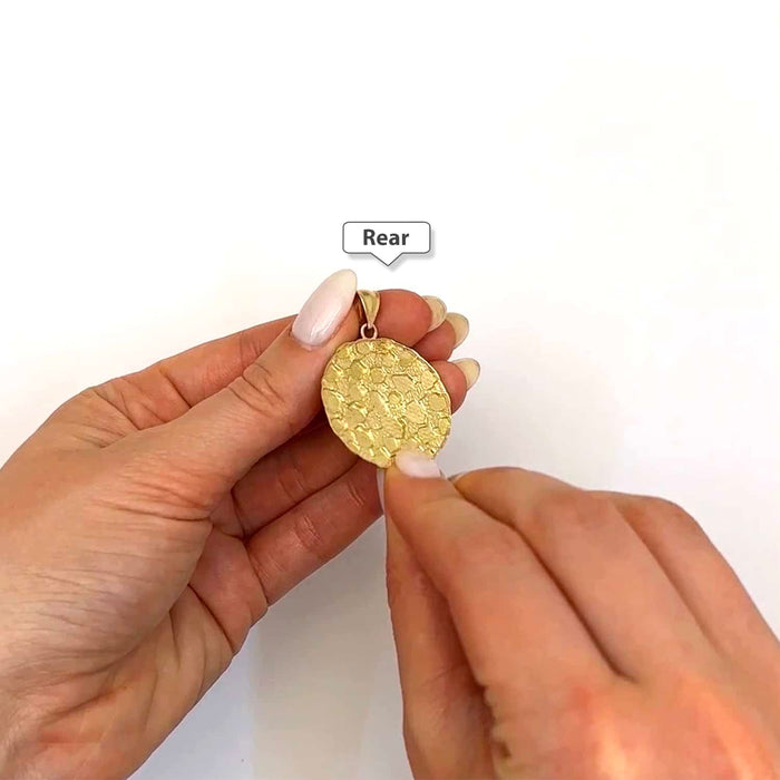 10K Yellow Gold Diamond - Cut Round Nugget Pendant 1.6" - WJD Exclusives