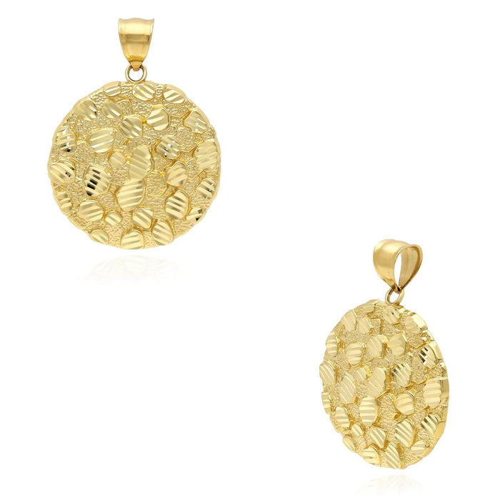 10K Yellow Gold Diamond - Cut Round Nugget Pendant 1.6" - WJD Exclusives