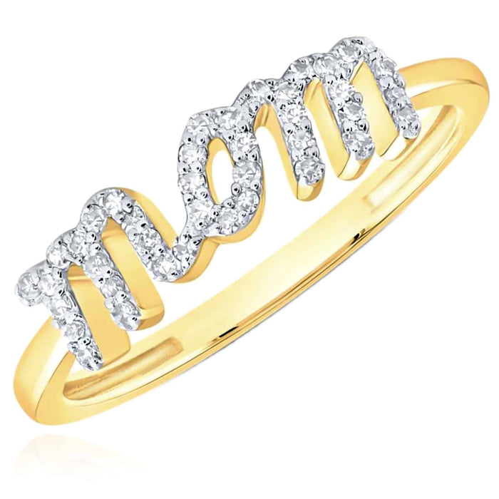 0.16CTW Natural Diamond 10K Yellow Gold "mom" Mother Cocktail Ring - WJD Exclusives