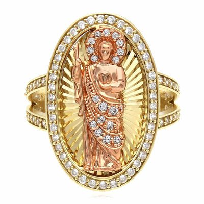 10K Gold Yellow Rose CZ Oval Religious Saint Jude Ring - WJD Exclusives