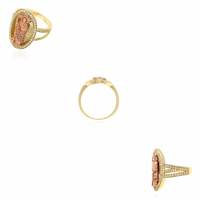 10K Gold Yellow Rose CZ Oval Religious Saint Jude Ring - WJD Exclusives
