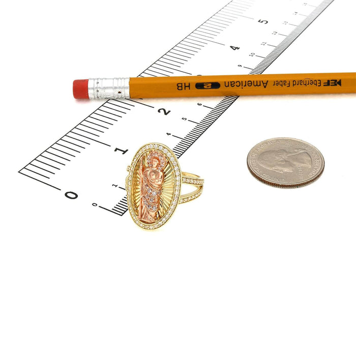 10K Gold Yellow Rose CZ Oval Religious Saint Jude Ring - WJD Exclusives