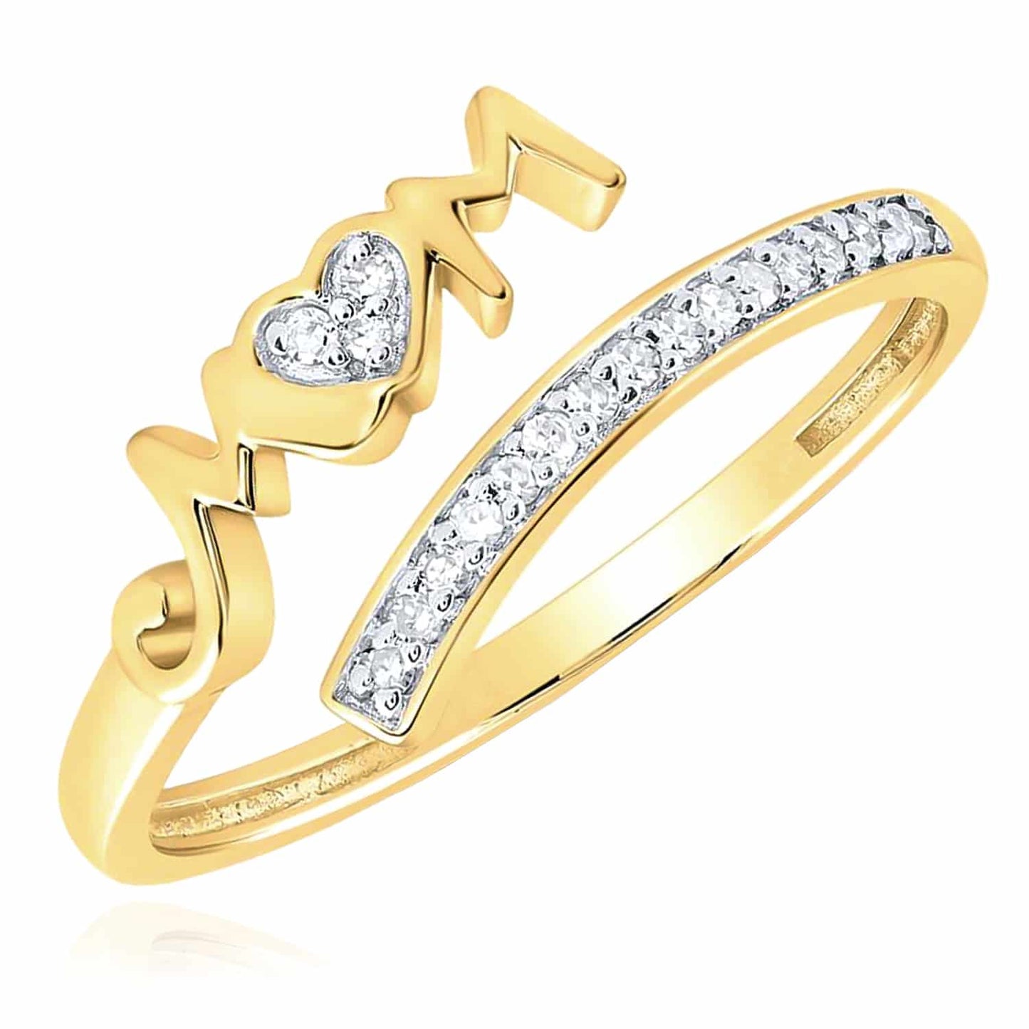 0.08CTW Natural Diamond 10K Yellow Gold Channel Open Bypass "MOM" Cocktail Ring