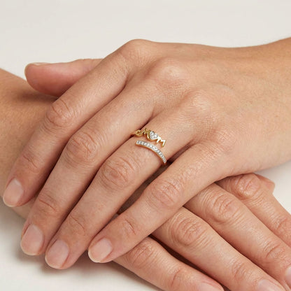 0.08CTW Natural Diamond 10K Yellow Gold Channel Open Bypass "MOM" Cocktail Ring