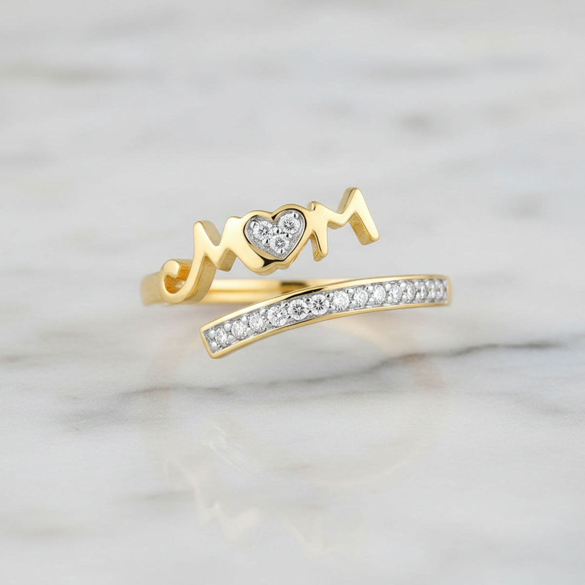 0.08CTW Natural Diamond 10K Yellow Gold Channel Open Bypass "MOM" Cocktail Ring