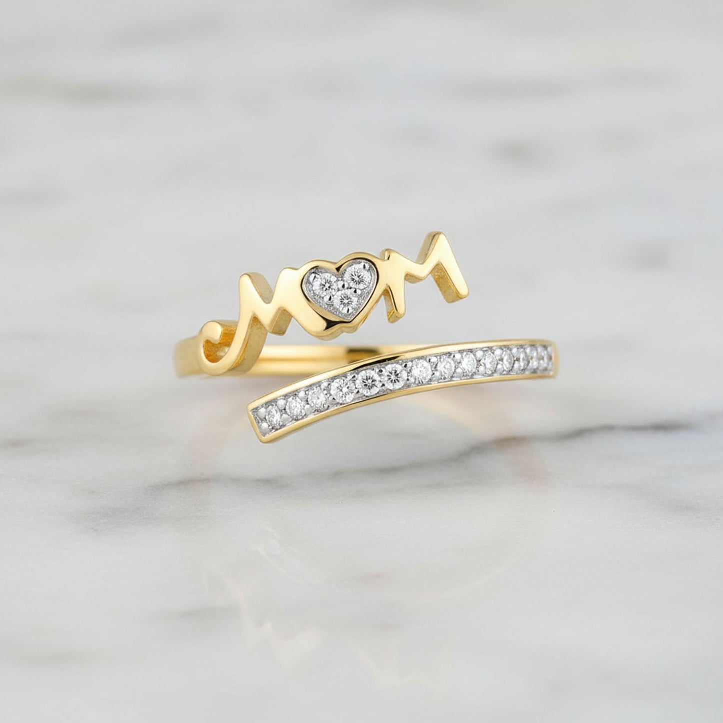 0.08CTW Natural Diamond 10K Yellow Gold Channel Open Bypass "MOM" Cocktail Ring