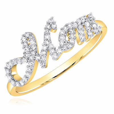 0.20CTW Natural Diamond 10K Yellow Gold Band "Mom" Cocktail Ring - WJD Exclusives