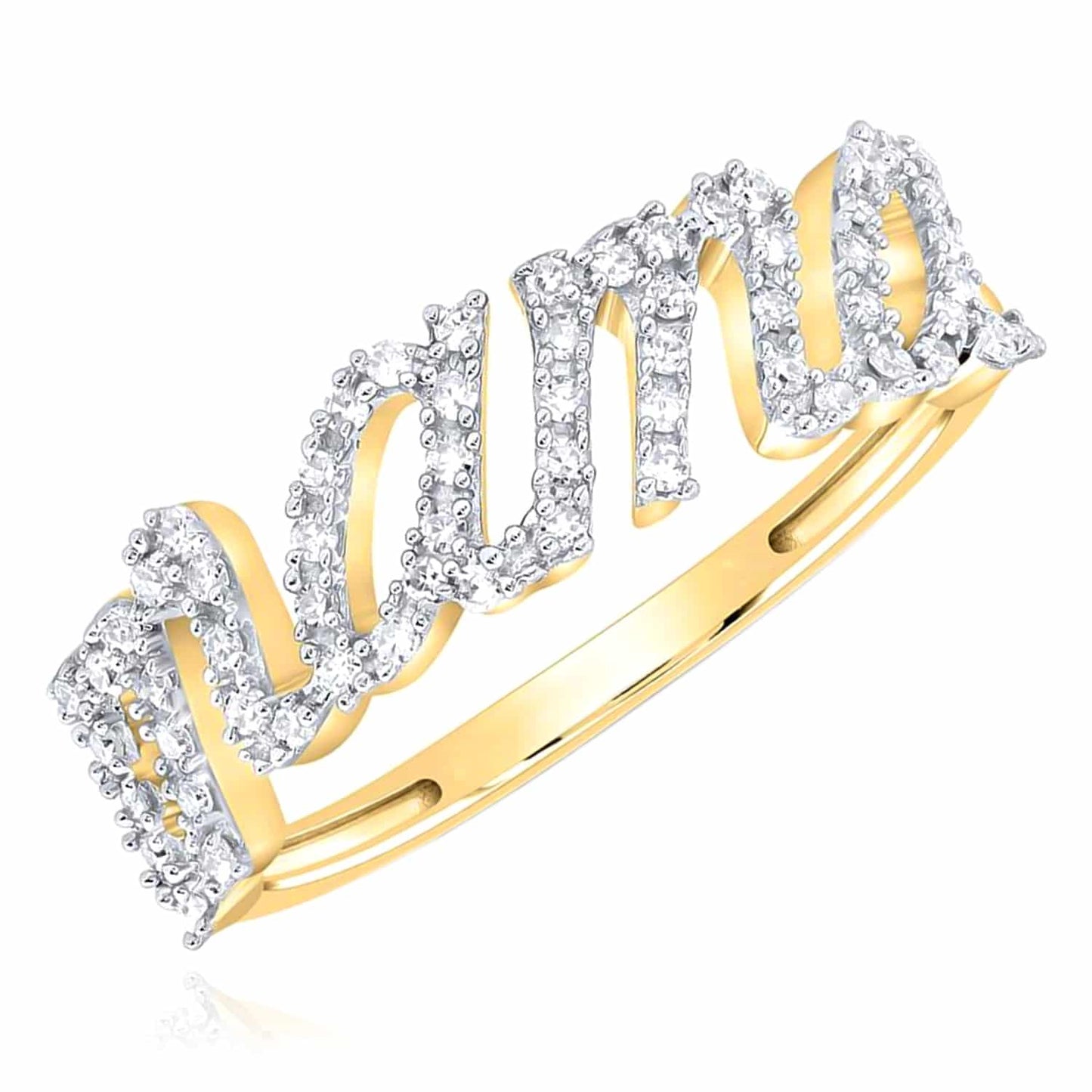 0.20CTW Real Diamond 10K Yellow Gold Mother Band "mama" Cocktail Ring