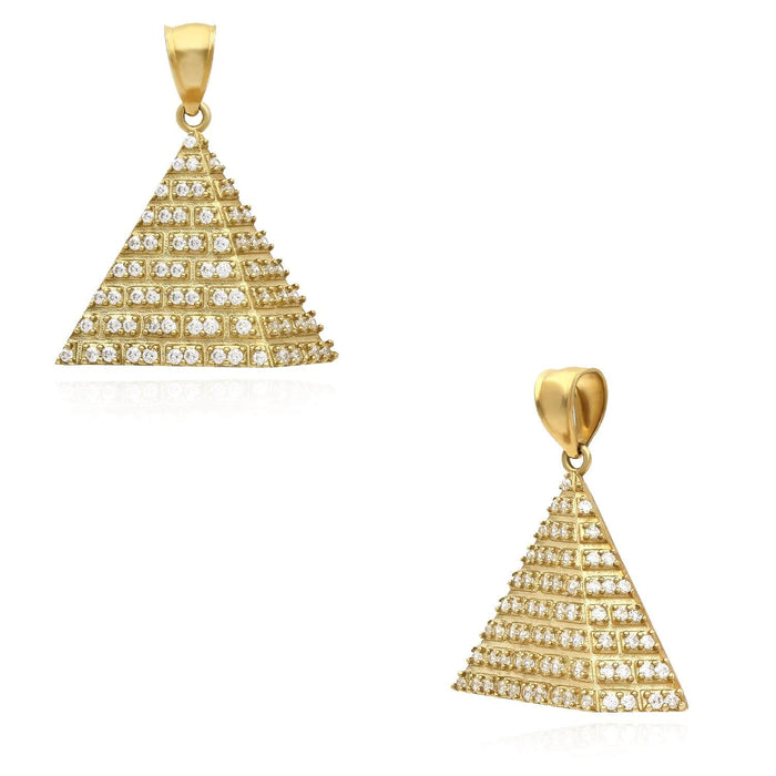 10K Yellow Gold CZ 3D Egyptian Pyramid Pendant 0.8" 1.1" - WJD Exclusives