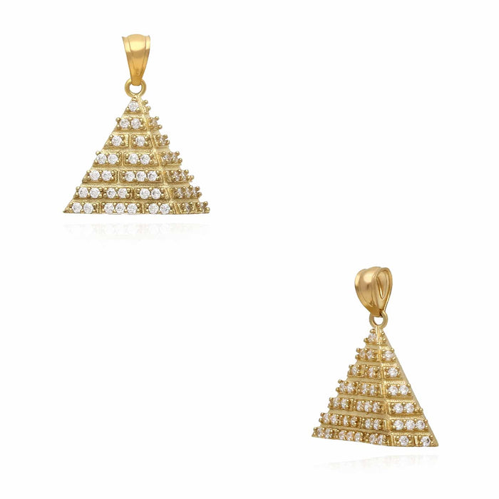 10K Yellow Gold CZ 3D Egyptian Pyramid Pendant 0.8" 1.1" - WJD Exclusives