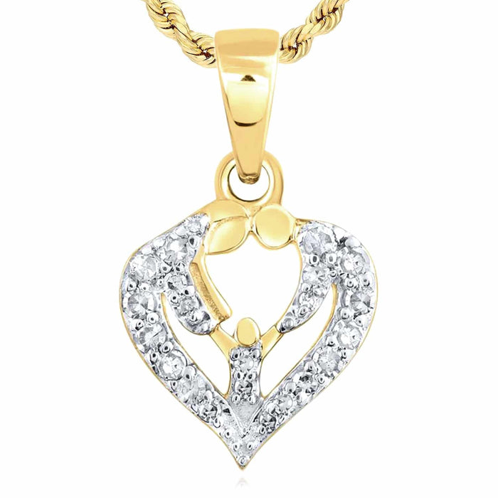 0.11CTW Natural Diamond 10K Gold Yellow White Rose Parents Heart Pendant 0.7" - WJD Exclusives