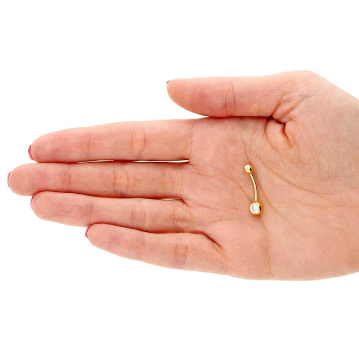 Real 14K Gold CZ Barbell Navel Belly Ring 14G