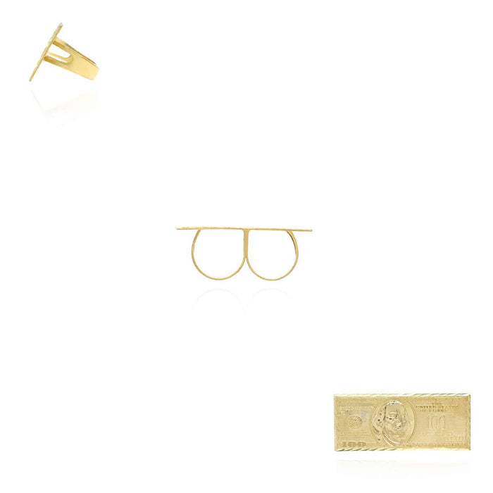 10K Yellow Gold One Hundred 100 Dollar Bill Two - Finger Ring - WJD Exclusives