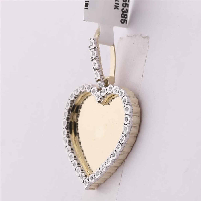 0.10CTW Natural Diamond 10K Gold White Rose Heart Memory Picture Pendant 1.2" - WJD Exclusives