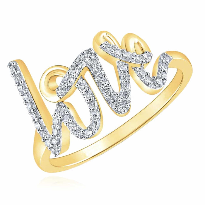 0.22CTW Natural Diamond 10K Yellow Gold Band "love" Cocktail Ring - WJD Exclusives