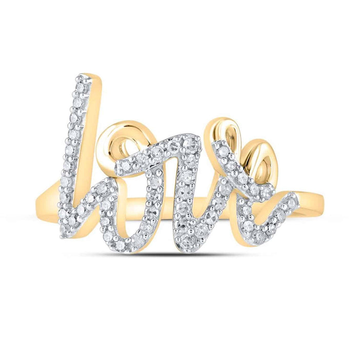 0.22CTW Natural Diamond 10K Yellow Gold Band "love" Cocktail Ring - WJD Exclusives