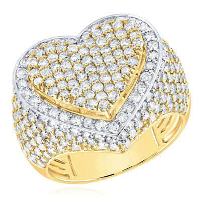2.96CTW Natural Diamond 10K Yellow Gold Bold Signet Heart Cocktail Ring - WJD Exclusives