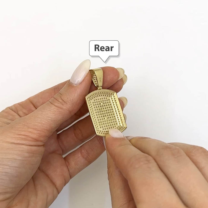 10K Yellow Gold CZ Pave Rectangular Lion Face Pendant 1.8" - WJD Exclusives