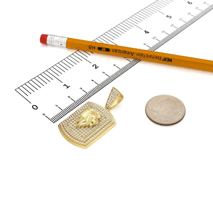 10K Yellow Gold CZ Pave Rectangular Lion Face Pendant 1.8" - WJD Exclusives