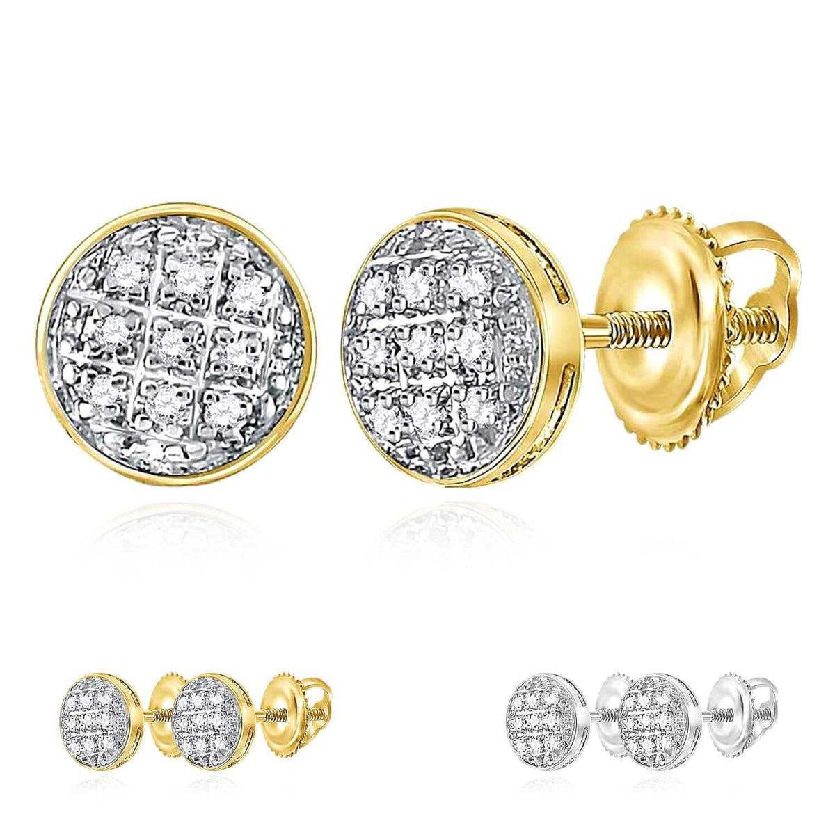 0.05CTW Natural Diamond 10K Gold Yellow White Round Screw Back Stud Earrings 6mm - WJD Exclusives