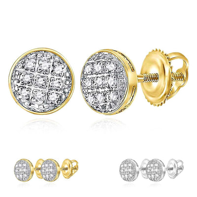 0.05CTW Natural Diamond 10K Gold Yellow White Round Screw Back Stud Earrings 6mm - WJD Exclusives