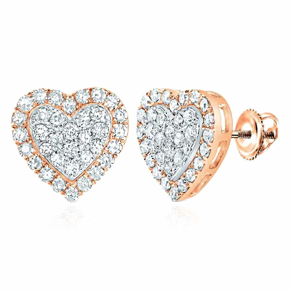 0.50CTW Natural Diamond 10K Gold Yellow White Rose Heart Cluster Stud Earrings - WJD Exclusives