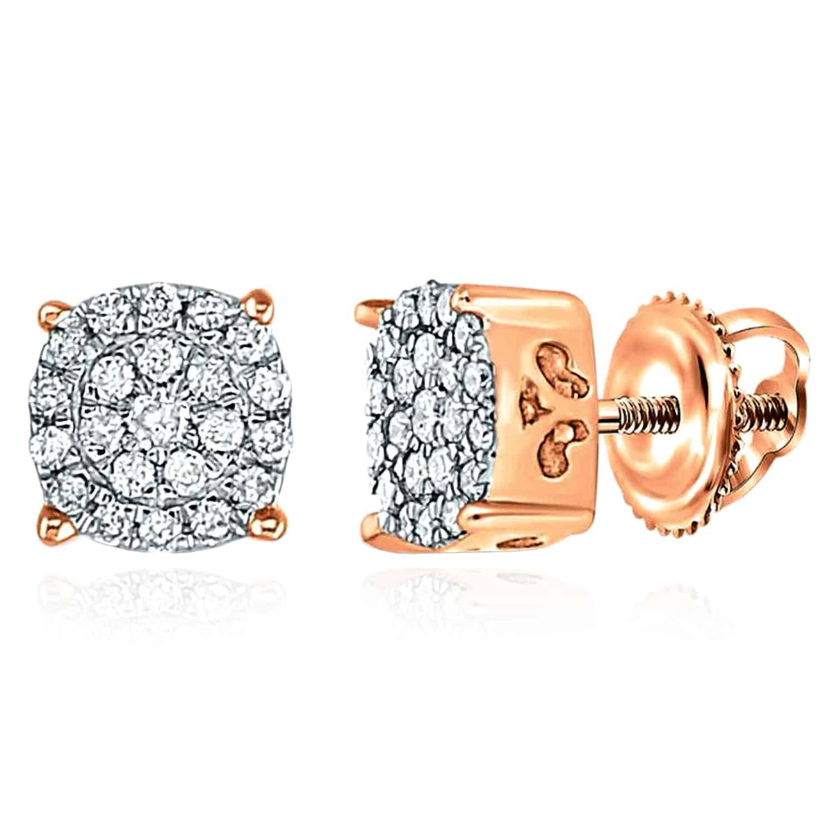 0.15CTW Natural Diamond 10K Gold White Rose Round Cluster Stud Earrings 5mm - WJD Exclusives