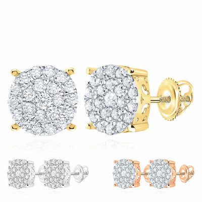 0.9CTW Natural Diamond 10K Gold Yellow White Rose Round Screw Back Stud Earrings - WJD Exclusives