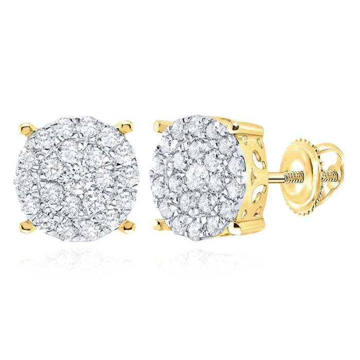 0.9CTW Natural Diamond 10K Gold Yellow White Rose Round Screw Back Stud Earrings - WJD Exclusives