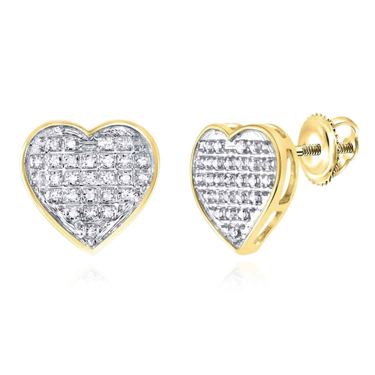 Natural Diamond 10K Gold Yellow White Pave Heart Screw Back Stud Earrings - WJD Exclusives