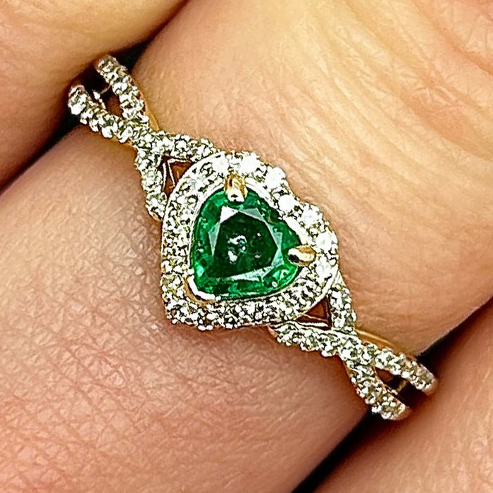 0.98CTW Natural Diamond & Emerald 10K Gold Yellow Halo Heart Engagement Ring - WJD Exclusives