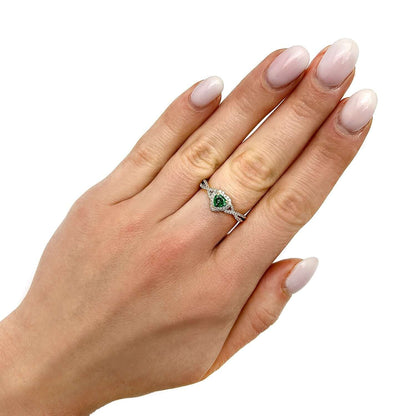 0.98CTW Real Diamond & Emerald 10K Gold Yellow Halo Heart Engagement Ring