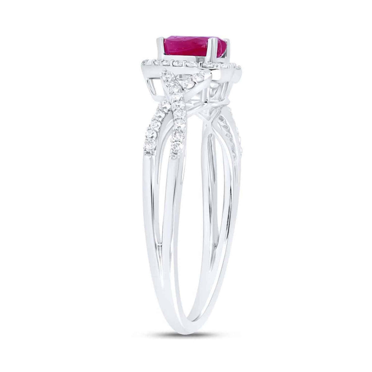 0.98CTW Natural Diamond & Ruby 10K Gold White Halo Heart Engagement Ring - WJD Exclusives