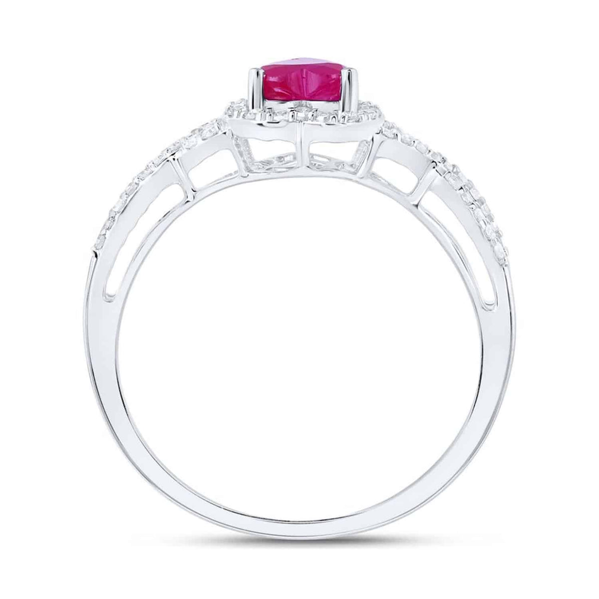 0.98CTW Natural Diamond & Ruby 10K Gold White Halo Heart Engagement Ring - WJD Exclusives